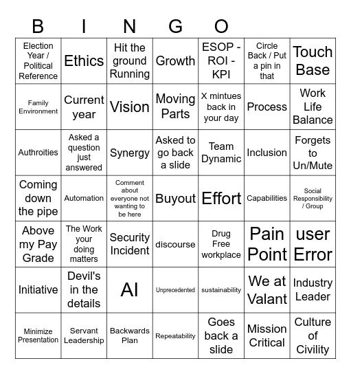 Meeting Bingo Card