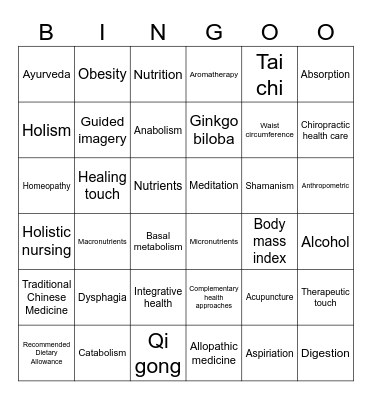 NUS216 Ch. 29 and 37 (week 11) Bingo Card