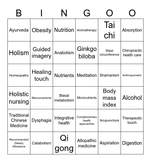 NUS216 Ch. 29 and 37 (week 11) Bingo Card