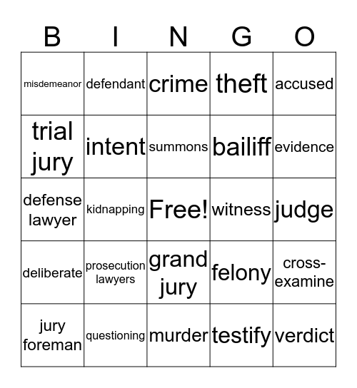 Law terminology  Bingo Card