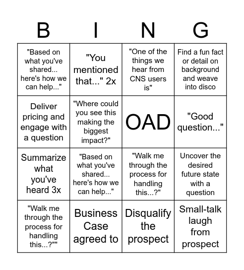 Discovery Bingo Card