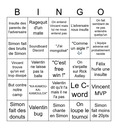 Bingo Rocket League v1 Bingo Card