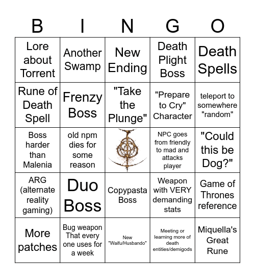 Elden Ring DLC Bingo Card
