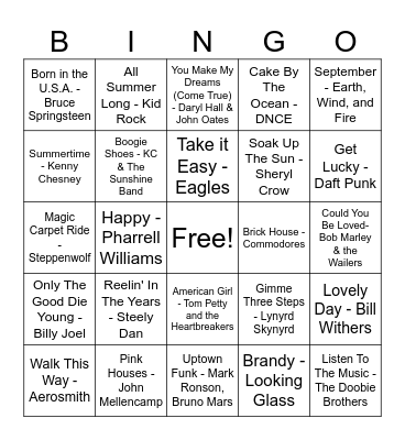 Music Bingo Card
