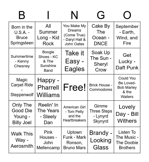 Music Bingo Card