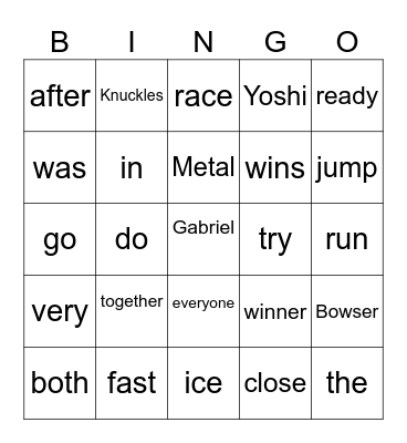 Mario and Sonic Bingo Card