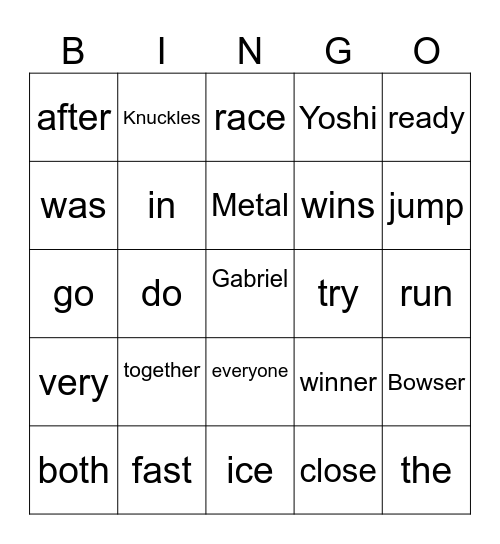 Mario and Sonic Bingo Card