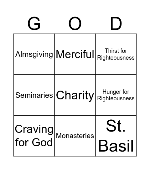 Beatitude Bingo Card