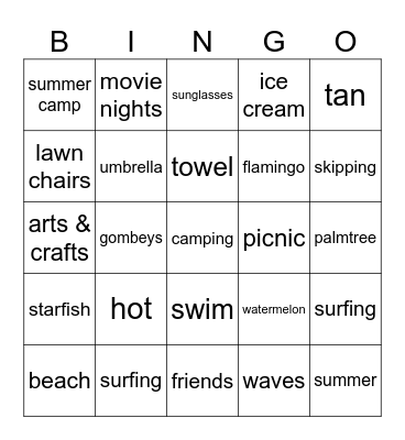 Summer Bingo Card