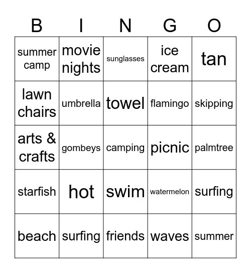 Summer Bingo Card