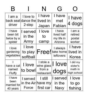 Myers Family Reunion 2016 Bingo Card