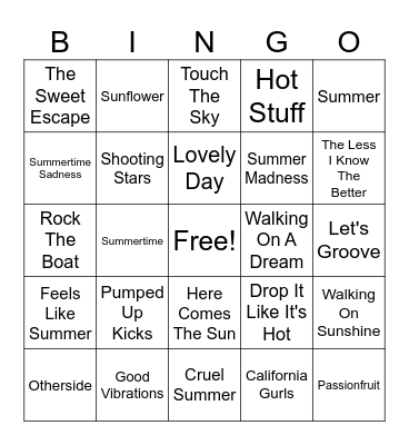 Summertime Songs Bingo Card