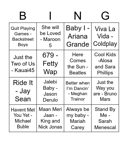 Baby Shower BINGO Card
