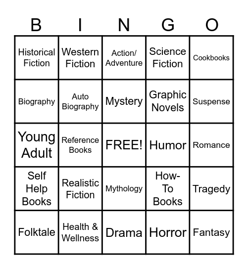 Book Genres Bingo Card