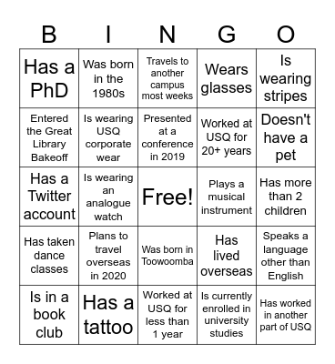 Library Staff planning day 2019 Bingo Card