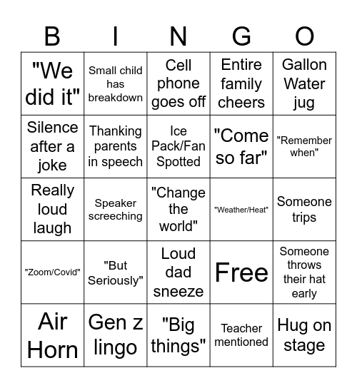 Graduation Bingo Card