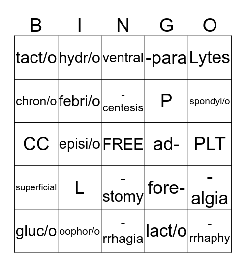MA Academy - Medical Terminology Bingo Card