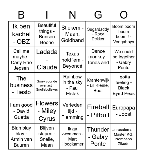 Muziek bingo! Bingo Card