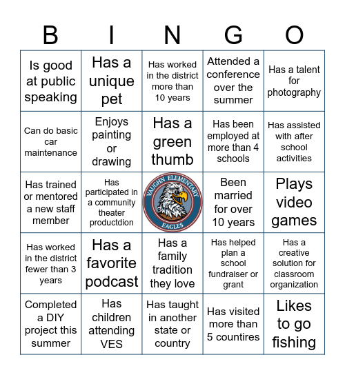 VES Connection BINGO Card