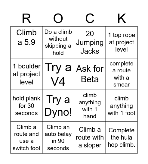 ROCK on First Ascent Bingo Card