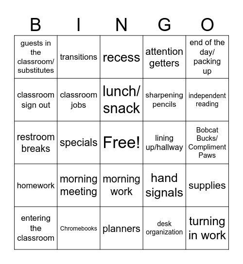 Expectations Bingo Card