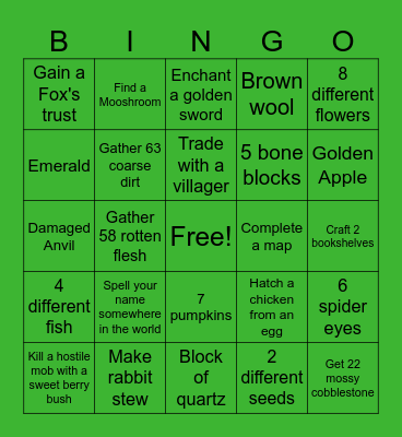 Minecraft Bingo Challenges Bingo Card