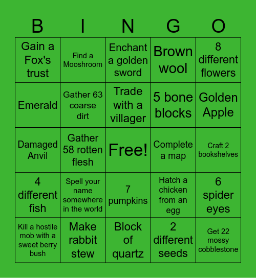 Minecraft Bingo Challenges Bingo Card