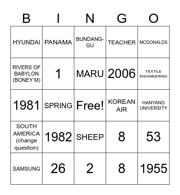 Untitled Bingo Card