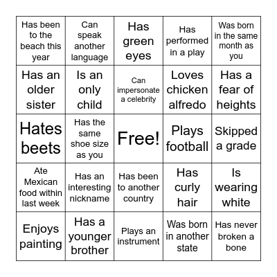 People Bingo Card