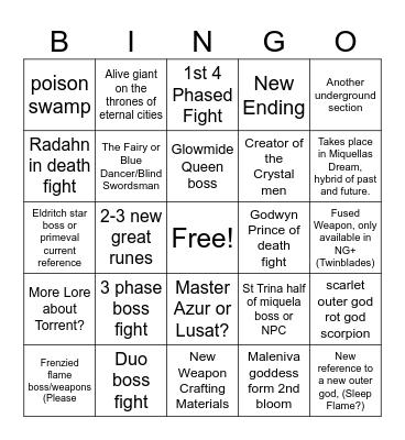Shadow of the Eartree Bingo Card