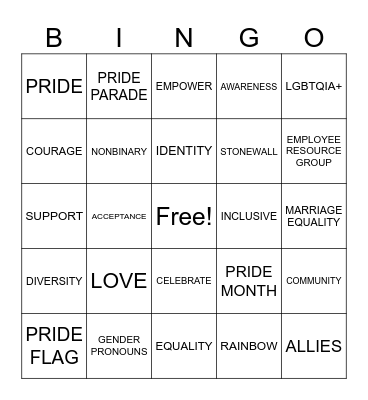 Pride Bingo! Bingo Card