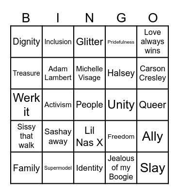 PRIDE BINGO Card