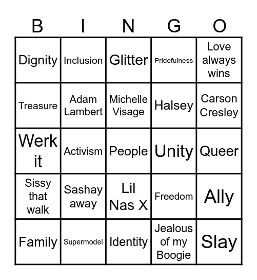 PRIDE BINGO Card