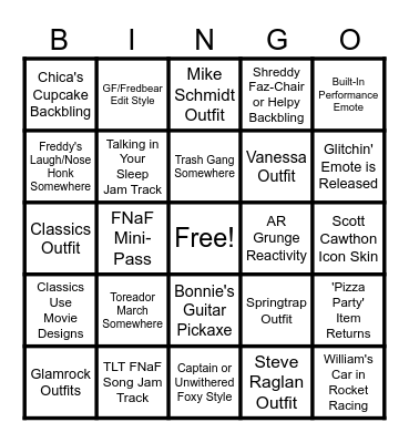 FNaF x Fortnite Bingo Card