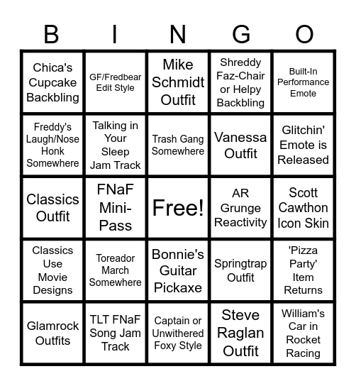 FNaF x Fortnite Bingo Card