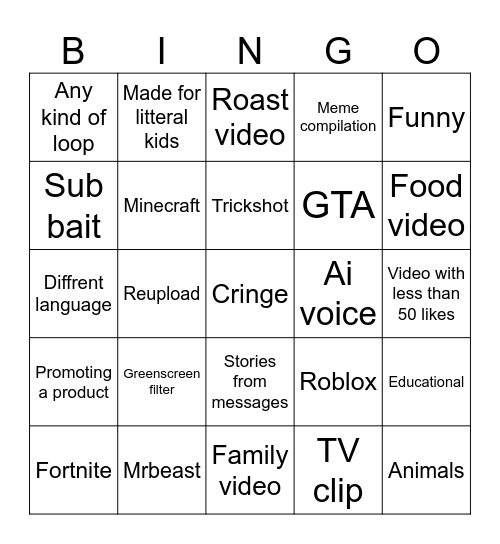 Untitled Bingo Card