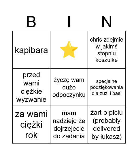 zakończenie roku Bingo Card