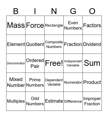 Week 1 Bingo Board Bingo Card