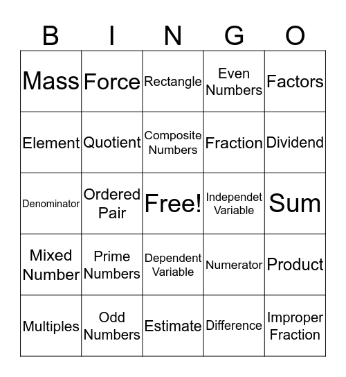 Week 1 Bingo Board Bingo Card