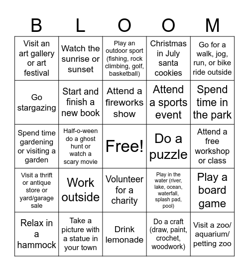 Searchbloom Summer Bingo Card