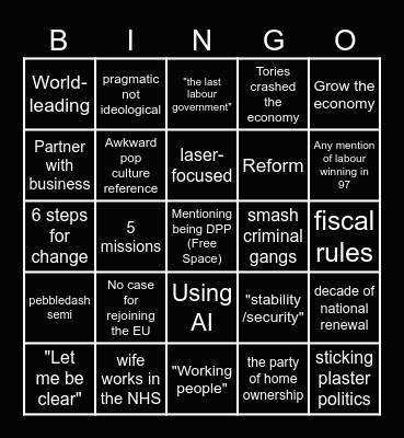 Keir Starmer 2024 bingo Card