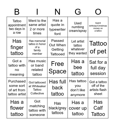 Tattoo Bingo Card