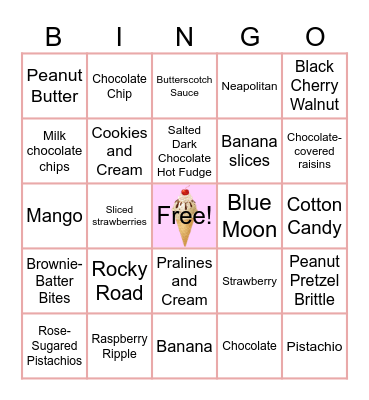 ICE CREAM Bingo Card