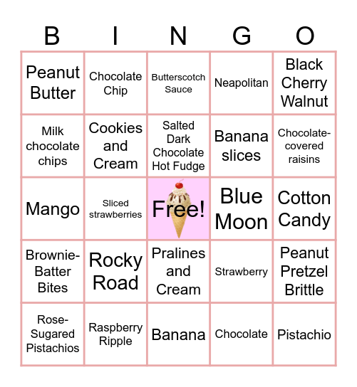 ICE CREAM Bingo Card