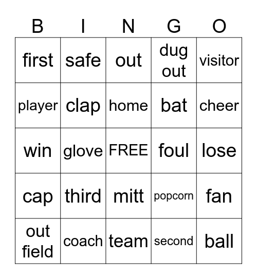 BASEBALL Bingo Card