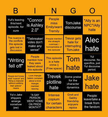 Disventure Camp S3 Ep 12 Discourse Bingo Card