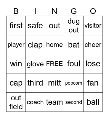 BASEBALL Bingo Card