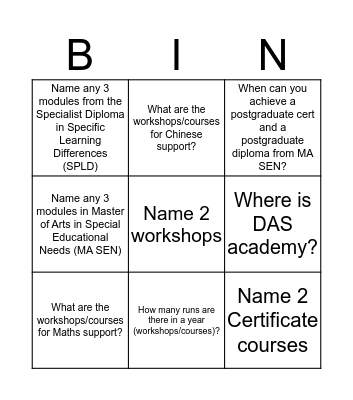 Untitled Bingo Card