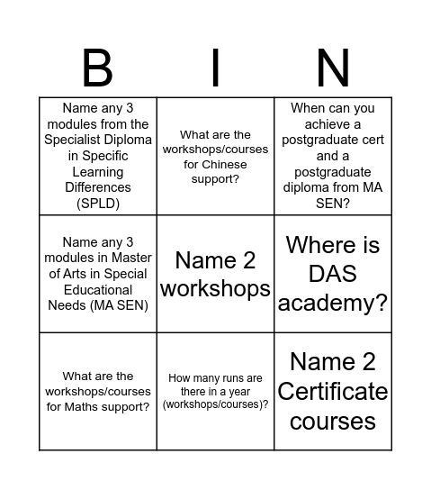 Untitled Bingo Card