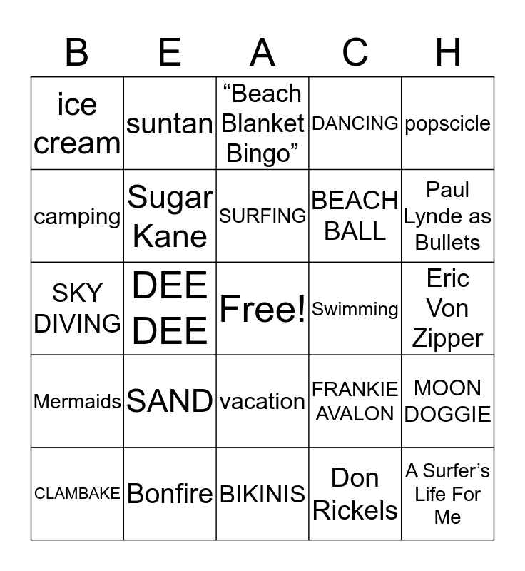 BEACH BLANKET BINGO Card